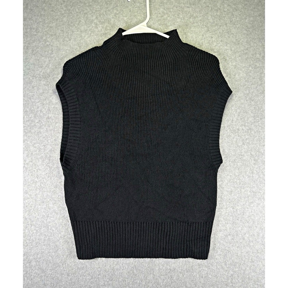 Maeve by Anthropologie Black Ribbed Mock Neck Sweater Vest Tank Top Womens Small